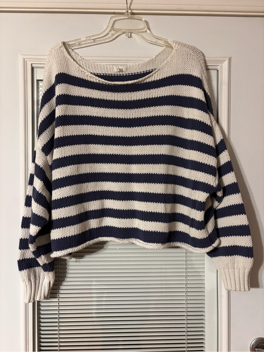 aerie Navy and White Striped Cropped Knit Sweater